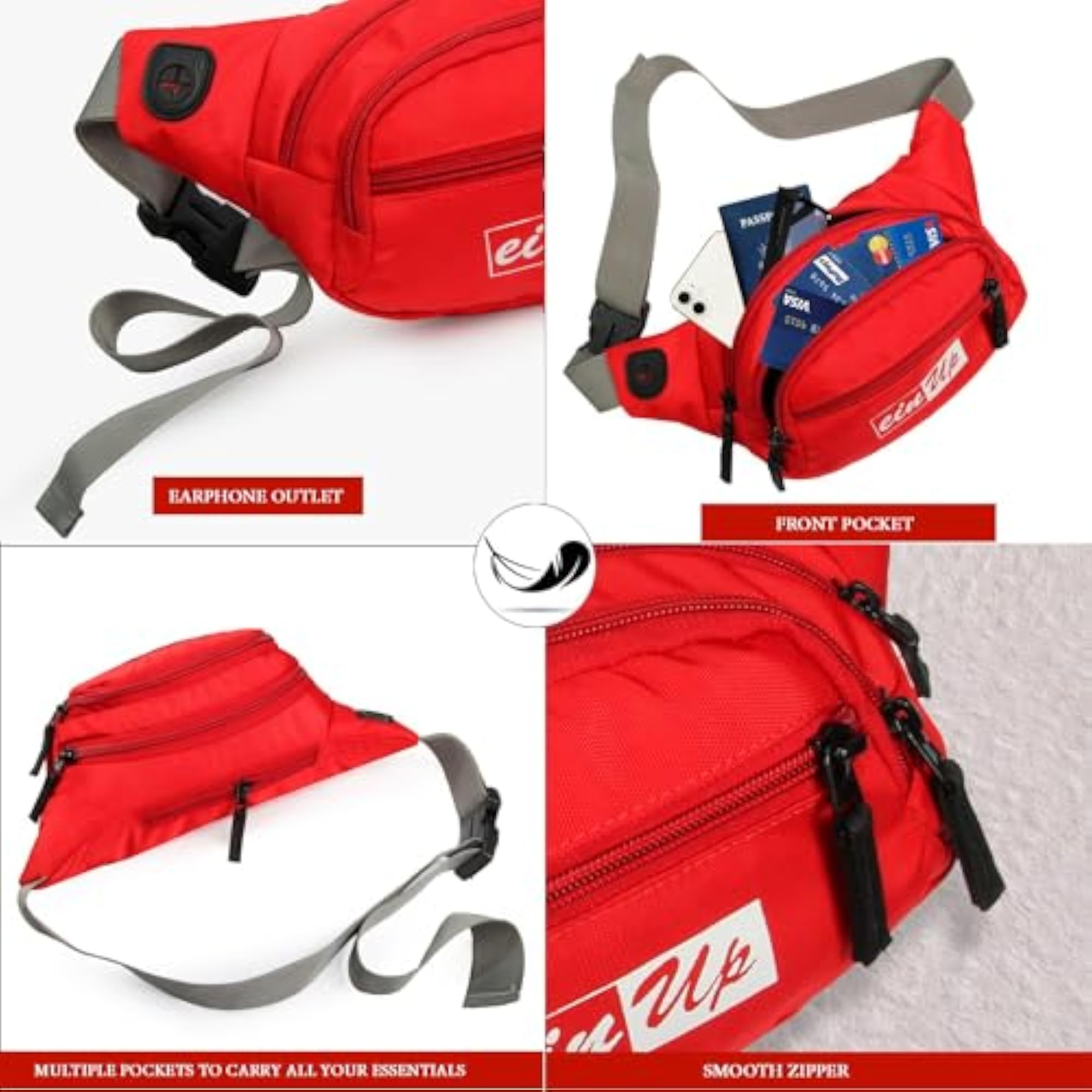 Polyester Waist Pack, Travel Handy Hiking Zip Pouch