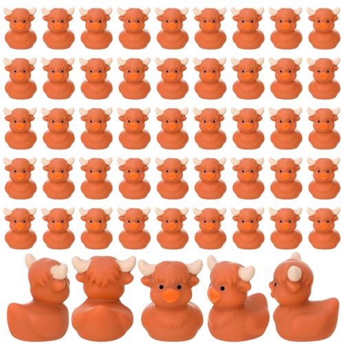 Image of 50 Pcs Highland Cow Ducks Toy Figures, Mini Cow Resin Ducks Bulk, Tiny Cows Figurine Dress up Duck Toy for Party Favors (Highland Cow)