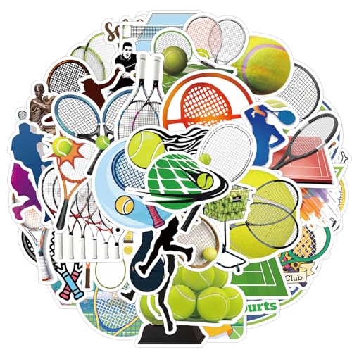 50Pcs Cool Tennis Stickers,Waterproof Vinyl Aesthetic Sports Stickers for Journaling,Laptop,Water Bottle,Planner,Scrapbook, Phone Case,Luggage,Skateboard,DIY Decor for Tennis Players, Sports Lovers