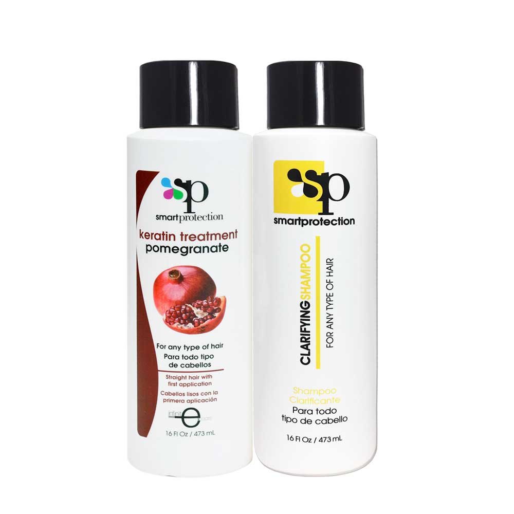 Pomegranate Medium Strength Keratin Treatment with Clarifying Shampoo 16oz by Smart Protection