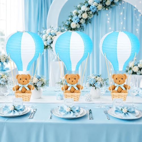 Panier ours montgolfière bleu déco de table naissance prête à poser - 6
