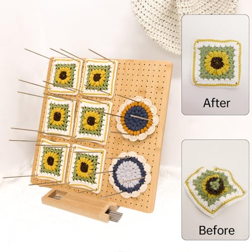 Image of 15 inch Bamboo Crochet Blocking Board with 15 Stainless Steel Pegs - Granny Square Blocking Board