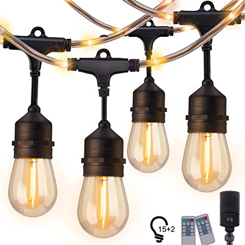 Brightown String Lights Outdoor - 48 Ft Commercial Grade Weatherproof Lights With 15 Led Shatterproof Dimmable Bulbs, Remote, Timer, Glowing Mains Cord, For Xmas Vintage Patio Garden #TOP25