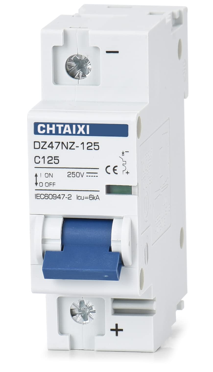 Chtaixi DC Miniature Circuit Breaker, 1 Pole 250V 125 Amp Isolator for Solar PV System, Thermal Magnetic Trip, DIN Rail Mount, High Current DC