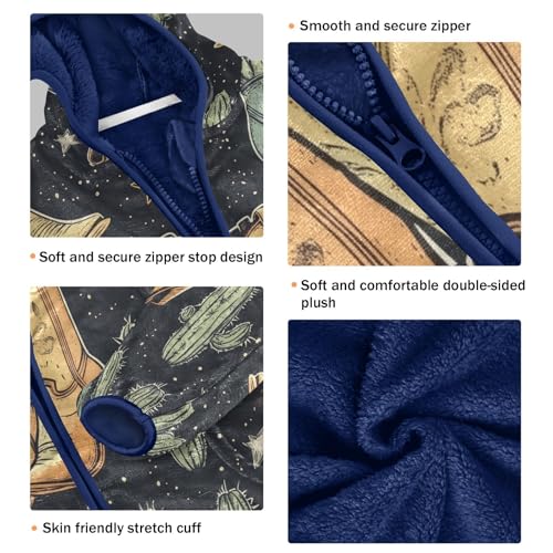 Cowboy Boots and Cactus Toddler Fleece Jacket Girl Boys Hooded Fleece Jacket Coat Warm Outwear Zip-up 3-10T3