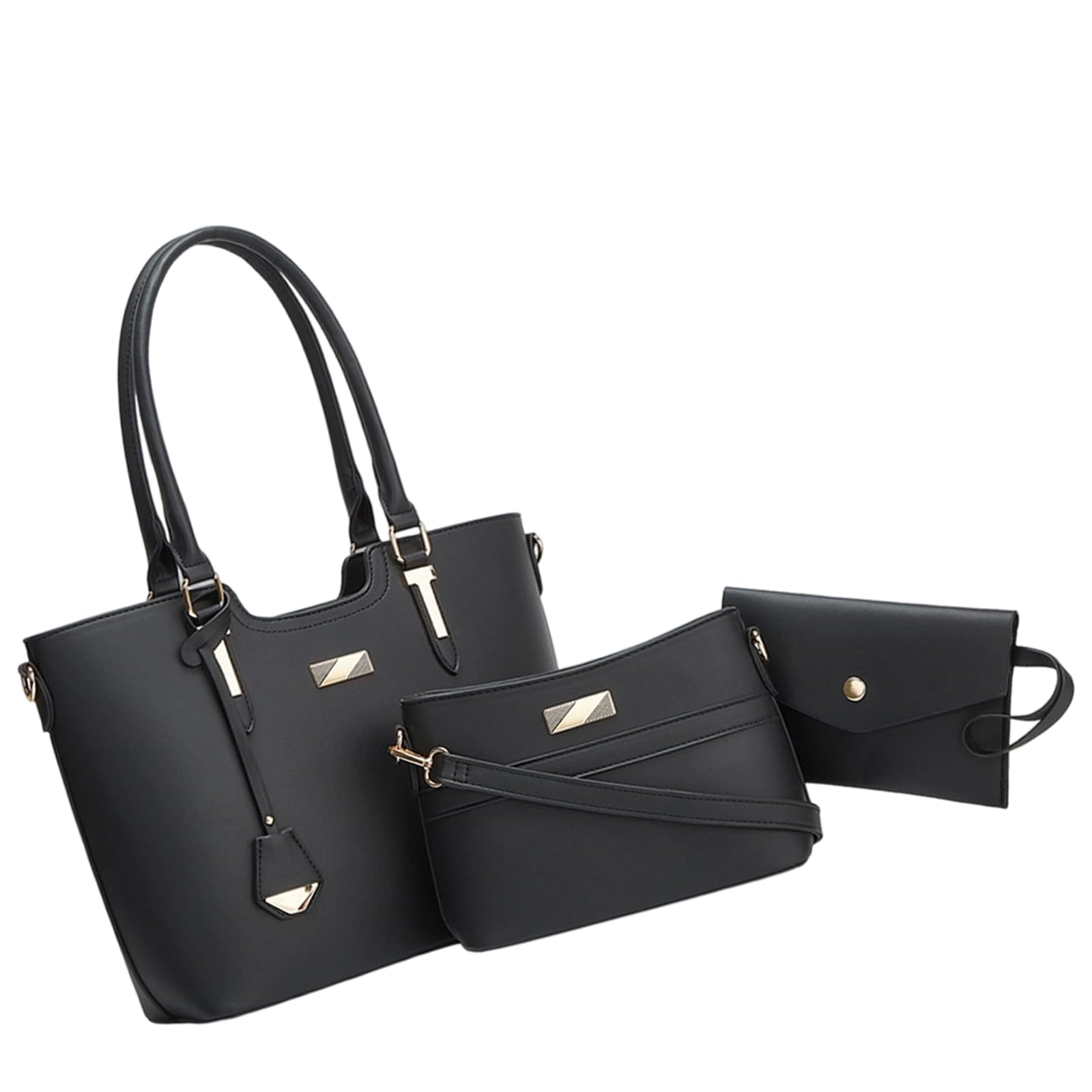 Elegante conjunto de 3 bolsos de mano para mujer de piel sintética, bandolera, cartera y bandolera, gran capacidad, bolso de oficina de piel sintética