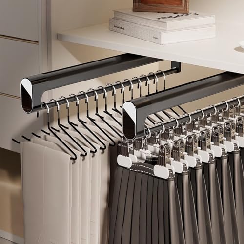 MAFAGE Kleiderstange Ausziehbar zum Herausziehen der Kleiderbügel, Verstellbarer Ausziehbare Kleiderstange für Schrank, Teleskop Kleiderstange Kleiderbügel für Hosen, Kleidung 1 Stück(Schwarz, 342mm)