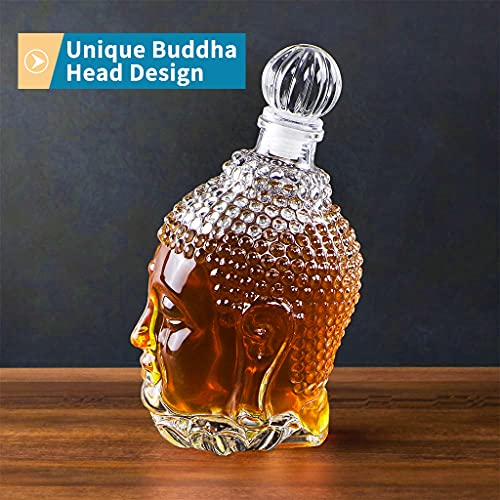 Moligou Glass Decanter With Airtight Stopper, Liquor Decanter With Unique Buddha Shaped Design, Decanter Bottle For Whiskey, Brandy, Vodka, 25Oz/750Ml #TOP3