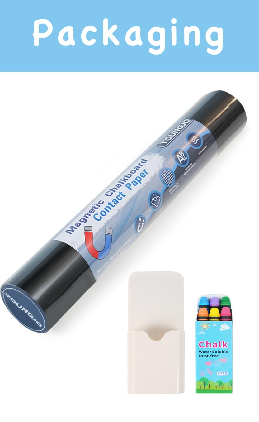 YOUNGJQ Magnetyczna tablica kontaktowa na ścianę, 100 x 45 cm, samoprzylepna tapeta tablicowa, odklej i przyklej, naklejka z 20 kredami, do pokoju zabaw i klasy, 2 szt
