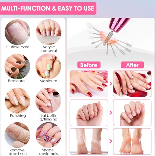 RETOLIT 16 in 1 Nail Drill Machine Professional, 20000 RPM Electric Nail File USB, Adjustable Speed Manicure Pedicure Kit with Drill and 56 Polishing Bands, Nail Tools Acrylic... - Image 5