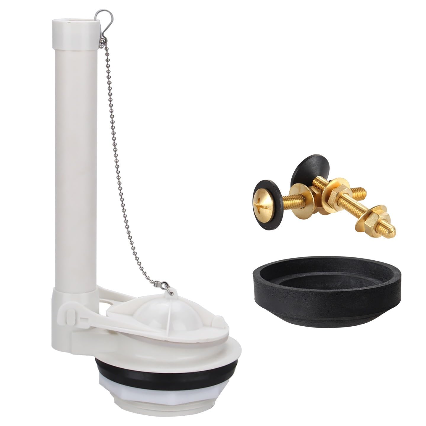 Tsophreniq G 3 Inch Toilet Flush Repair Set With Seal Asket And Bolts, Split Overflow Assembly For Cistern Service And Repair Tube Flapper Chain Bathroom Plumbin Hardware Leak Fix