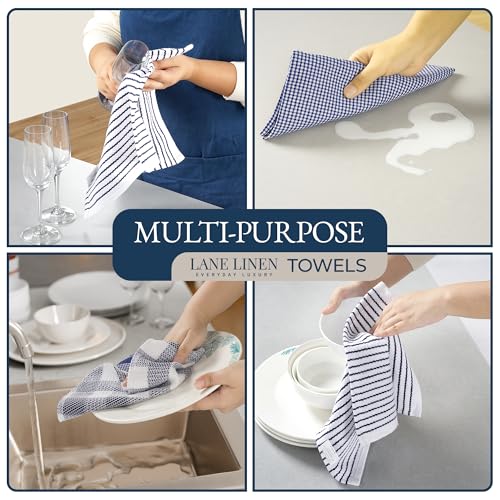 Image of LANE LINEN Flour Sack Towels & Kitchen Towel Set 20 Pc - Premium Cotton Tea Towels for Bread Baking, Super Absorbent Dish Cloths for Washing Dishes, Multipurpose Kitchen Rags & Oven Mitt Set - Indigo
