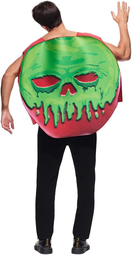 EraSpooky Adult Poisoned Apple Costume Fairy Tale Evil Cosplay Outfit Double Sided Different Prints Red Apple Skeleton One Size Food Costume - Image 6