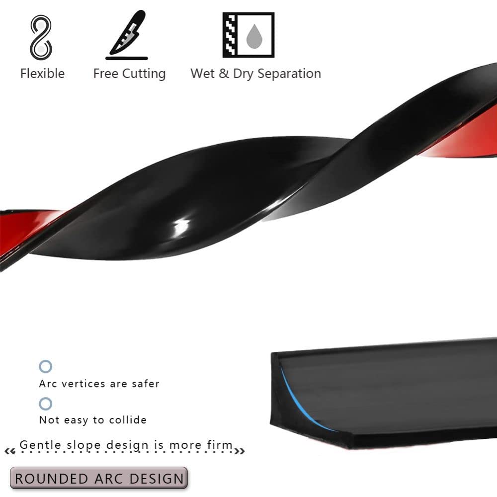 3 Meters Black Silicone Shower Seal Strip,Bath Edging Sealing,Floor Threshold Water Barrier for Wet Room,Bathroom Tile Edge Caulk Beading Trim for Bathtub,Countertop,Kitchen,20mmx12mm - Image 4