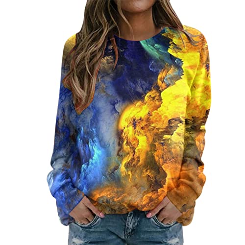 Sweatshirt femme gradient jaune taille L haut pullover casual à manches longues