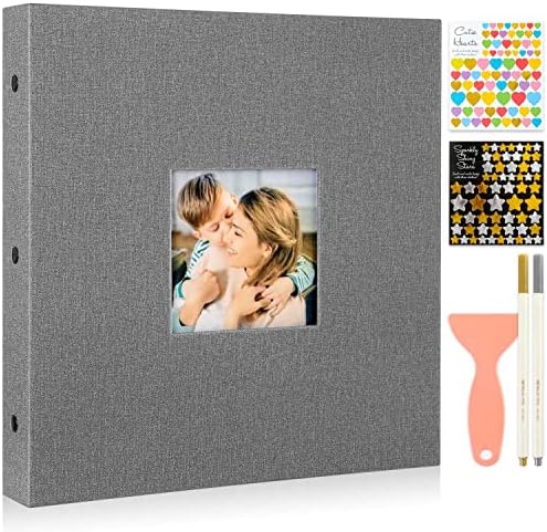 Benjia Photo Album Self Adhesive Scrapbook, Linen Photos Albums Sticky Magnetic Pages Holds Different Sizes 6x4 7x5 A5 Pictures (20 Small Sheets / 40 Pages, Grey)