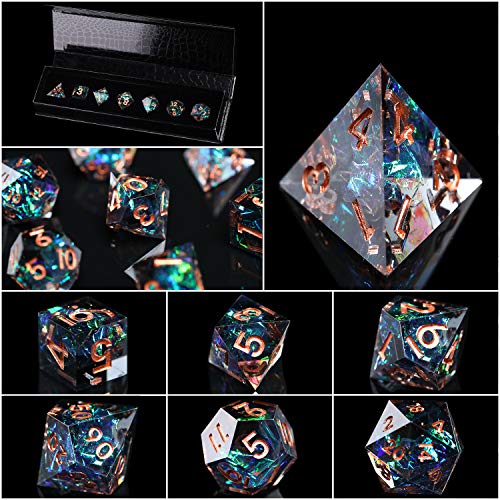 Auspdice Dnd Dice Set Handcrafted Designer 7-Die Polyhedral Rpg Dice Set With Sharp Edges And Beautiful Inclusions For Aesthetic Conscious Tabletop Rpg Player Galaxy Series (Dark Color) #TOP1