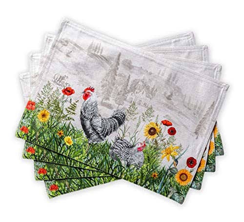 Maison d' Hermine Basse Cour 100% algodón Juego de 4 manteles Individuales de Pascua para Mesa de Comedor | Cocina | Boda | Uso Diario | Cenas | Primavera/Verano (33 cm x 48 cm) Cover