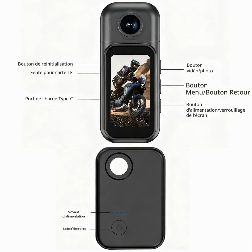 Caméra Sport 4K WiFi Objectif Rotatif 180° Mini Caméra de Poche avec Écran Tactile 1,47" & Boîtier de Charge Action Cam Portable Étanche Aimanté Mains Libres Camera Vlog POV pour Moto Casque,Velo