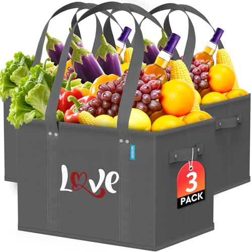 WISELIFE Heavy Duty Foldable Grocery Bags (3 Pack)