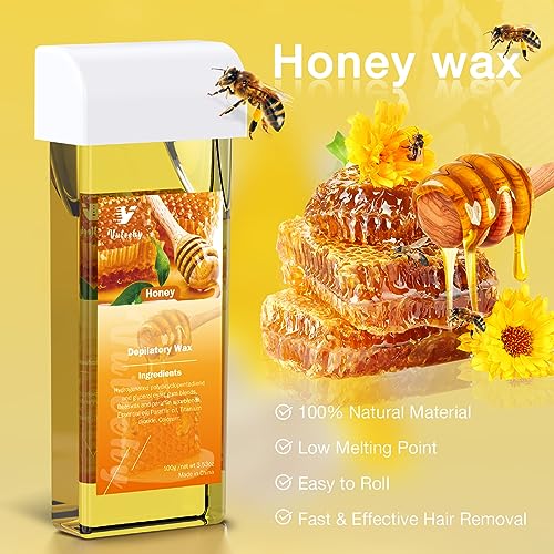 Image of Roll on Waxing Kit, Roll On Wax kit for Hair Removal At Home, Waxing Kit for Women Men, Soft Wax Heater for Larger Areas of the Body, with 2 Honey Cartridges and 50 Wax Strips