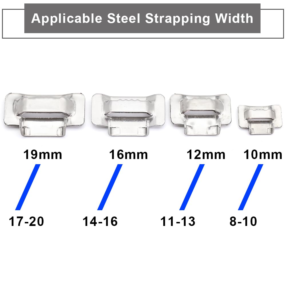 100 Stück V2A Edelstahlschlaufen 16mm, MgcTolBox Metallklemmen für 14-16 mm Breiten Edelstahlband und Metall Umreifungsband, Steel Buckles für Straßenschilder, Umreifungen und Schwere Anwendungen
