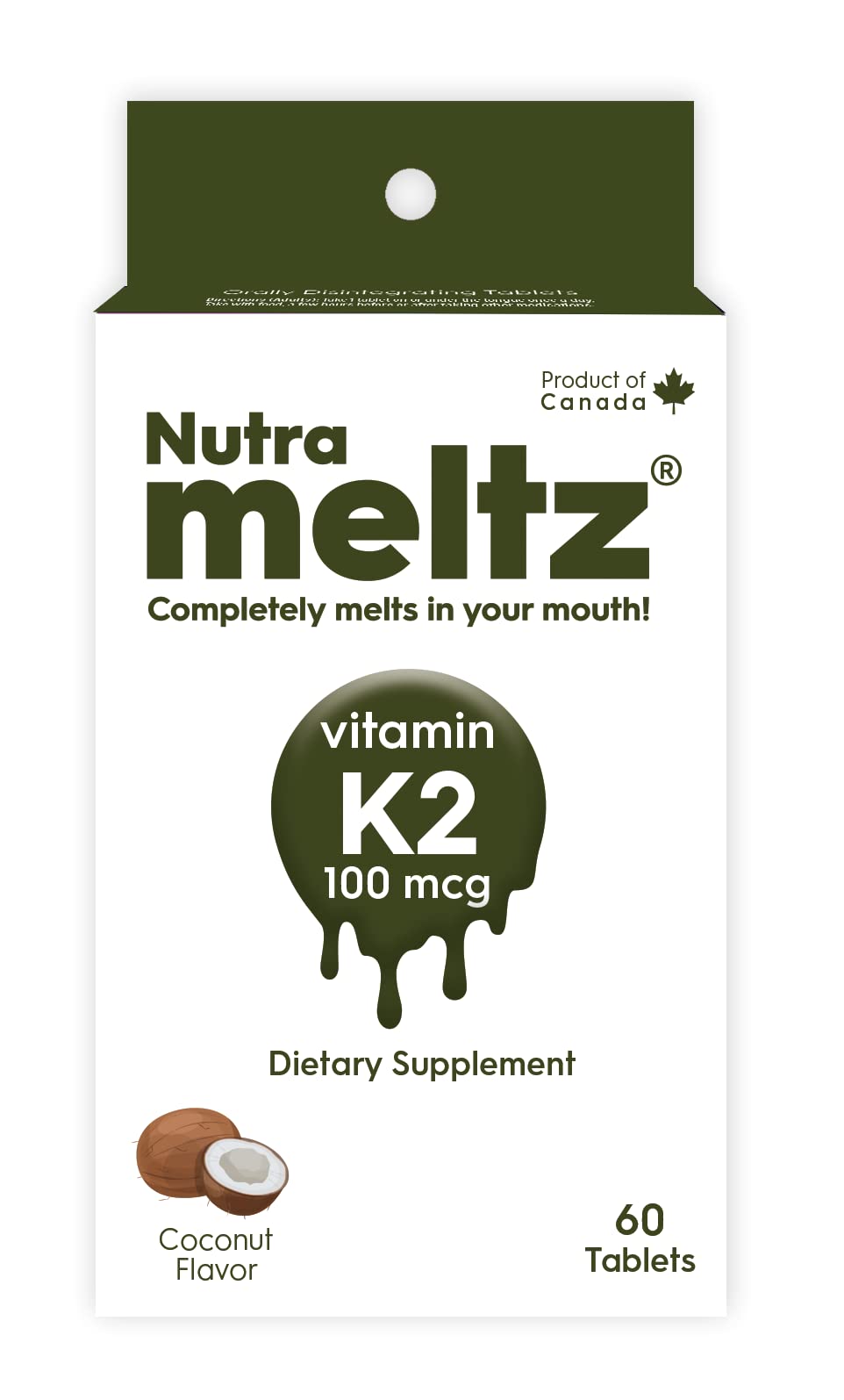 Vitamin K2 100 mcg – Vitamin K2 (MK-7) Supplement for Healthier Teeth & Bones, Promotes Heart Health - Fast Dissolving Tablets for K2 Vitamin Deficiency – Coconut Flavor (60 Tablets)