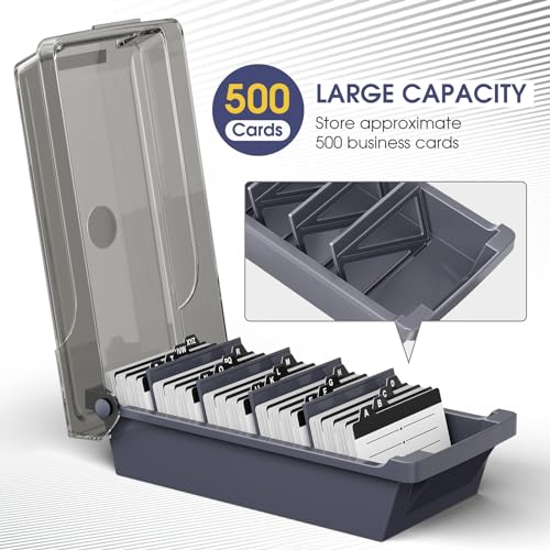 Maxgear MAXGEAR-BUSINESS-CARD-BOX-500-GRAY Business Card Holder For Desk, Business Card Case Organizer, Credit Card Holder File thumb #2
