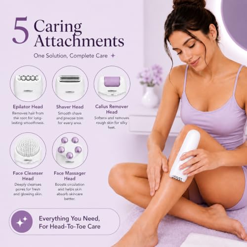 Image of 8 in 1 Ultimate Grooming & Self Care Kit for Women with Callus Remover, Epilator, Shaver, Trimmer, Cleaning Brush, Massager Rechargeable Grooming Kit for All Skin Types