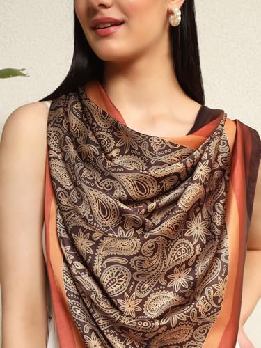 Image of Ravaiyaa - Attitude is everything Women Silk Digital Print Large Square Scarf Breathable Lightweight Neckerchief Printed Headscarf 40 inch x 40 inch Inch