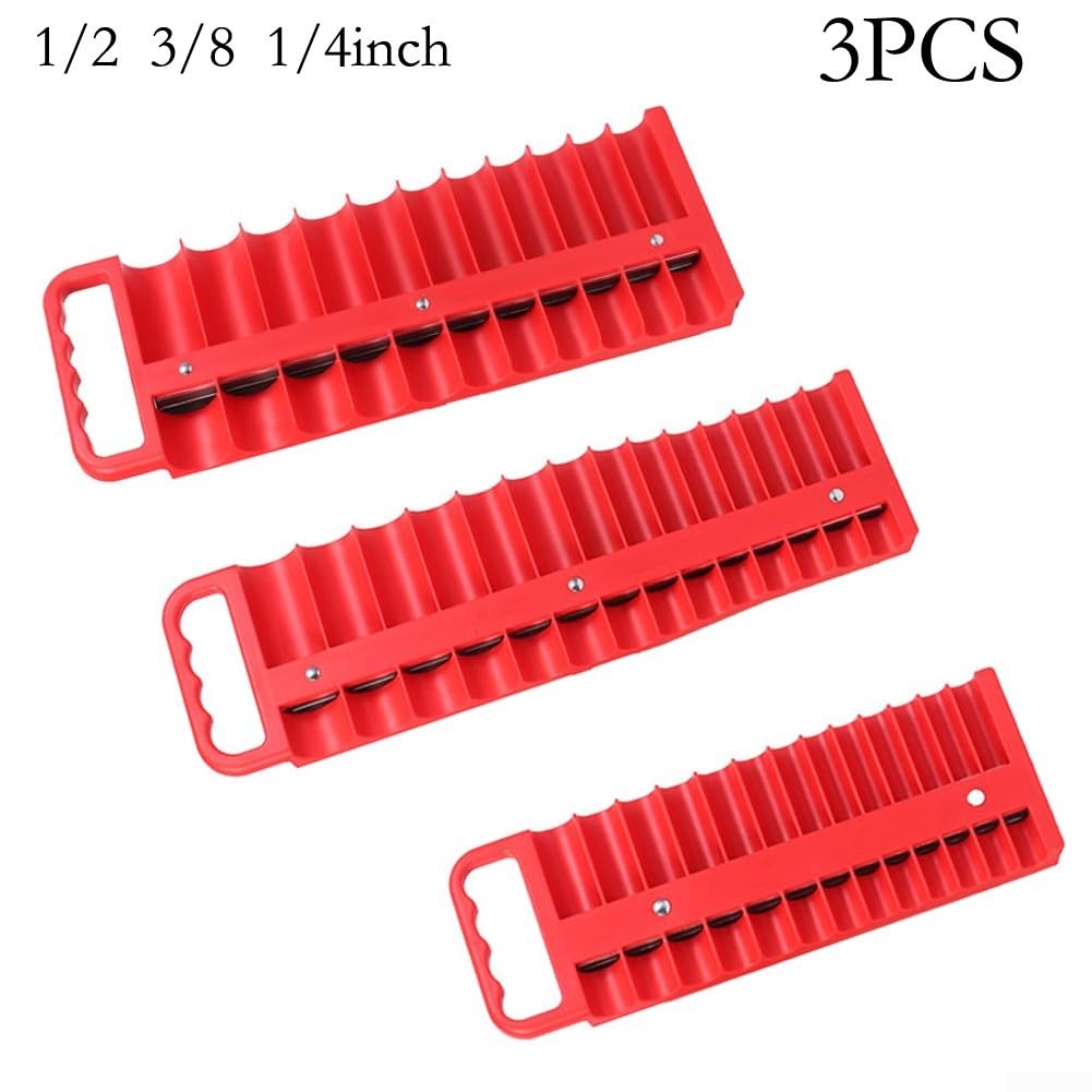 Vassoio organizer magnetico con ABS resistente e doppie strisce magnetiche per prese SAE e metriche da 1/4 3/8 1/2 pollici, rosso/nero (rosso)