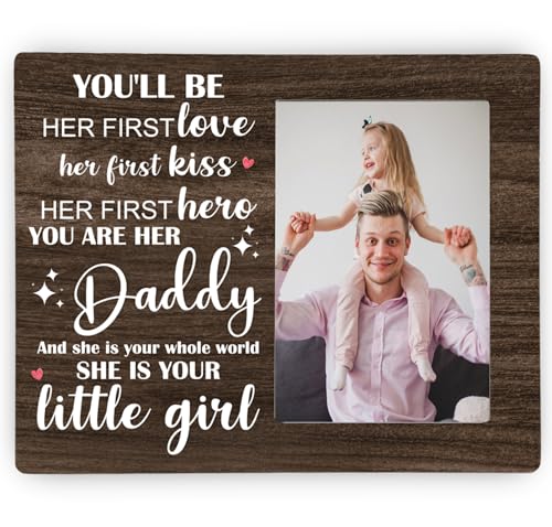 CAIFZ New Daddy Picture Frame, She is Your Little Girl Wooden Photo Frame Gifts for Father, 4x6 inch Photo