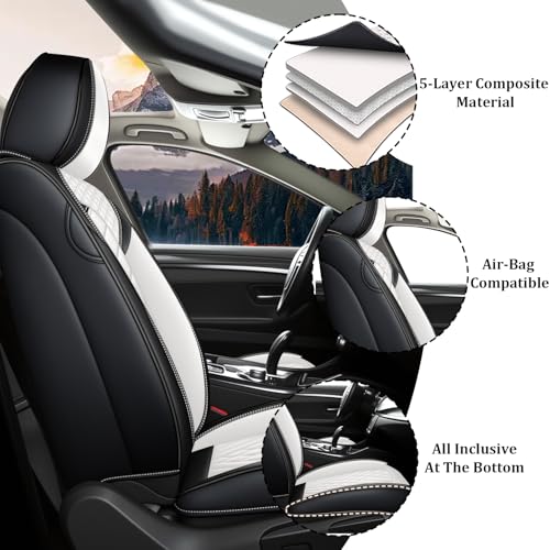 Image of Car Seat Covers Full Set for Subaru Forester 2000-2026, Waterproof Nappa Leather Car Seat Cover, Full Coverage Car Seat Covers Sets(5 Seats /Black White)