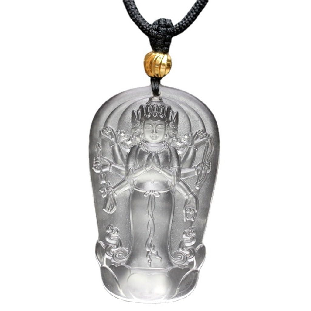 1 collana con statua del Buddha Guanyin a otto braccia, ciondolo in vetro Bodhisattva corda fatta a mano, unisex