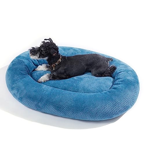 Jiupety-Bagel-Dog-Bed-for-Small-Medium-DogsCalming-Washable-Puppy-Cat-Bed-IndoorCozy-Anti-Anxiety-Round-Dount-Pets-Beds-Blue-L
