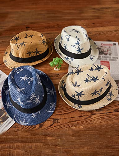 AIEOE Kids Summer Straw Hat for Baby Infant Toddler Boys Fedora Classic Beach Sun Hat Short Brim with UV Protection2