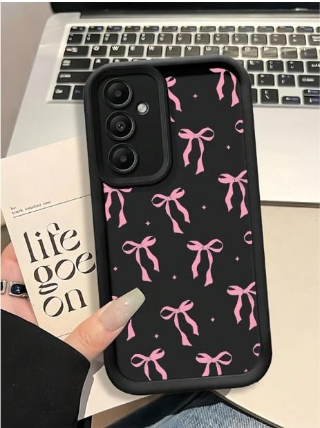 Image of COVERLY Bow Pattern Back Case Cover for iPhone 12 Pro | Hot Ribbon Bow Cute Design | Camera Lens Protection | Soft TPU Silicone Fashion Aesthetic Printed Cover for Girls & Women (Black, Shockproof)