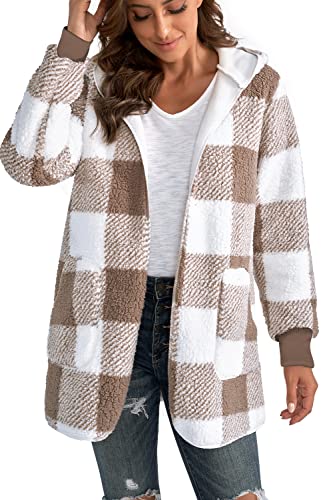 Yanekop Womens Fuzzy Fleece Jacket Fall Winter Faux Fur Coat Sherpa Jacket Open Front Cardigan Outerwear with Pockets2