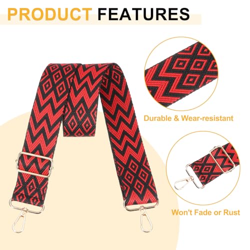 Image of PATIKIL 55in Purse Straps Replacement Crossbody, Bag Straps Crossbody Universal Adjustable Canvas Bohemian for Purses Handbags Guitar, Red