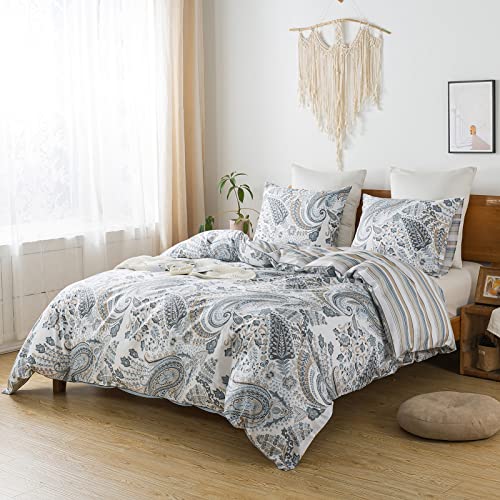 Honeilife HU-XI-201 Cotton Duvet Cover Queen - 3Pcs Paisley Comforter Cover, Soft & Breathable Floral Bedding Duvet Cover Sets With Zipper Closure & Corner Ties, Wildflower Comforter Cover Sets All Season Use thumb #2