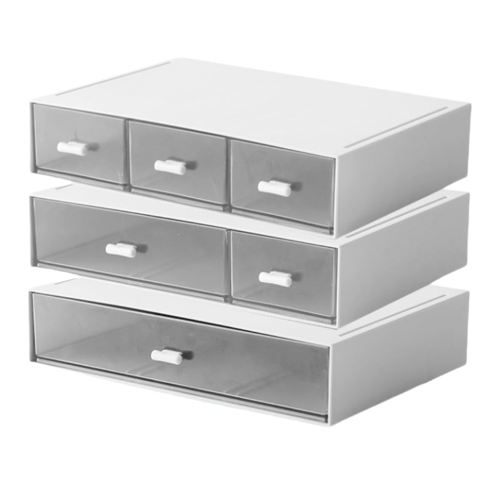 Organizador de escritorio apilable con 6 cajones, caja de almacenamiento de plástico de 3 niveles, cajones de escritorio, almacenamiento de maquillaje, organizador de escritorio y accesorios (blanco)