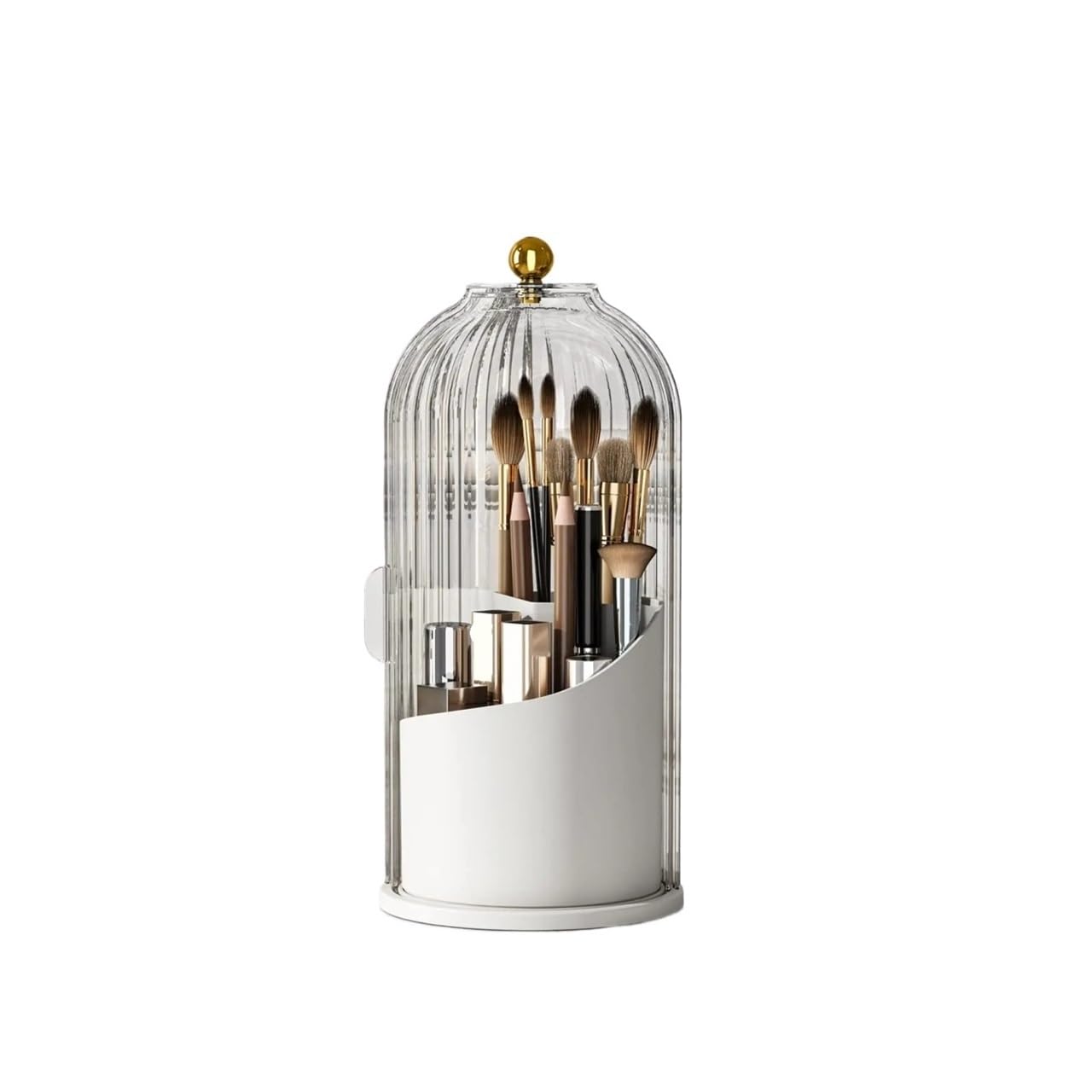 LIANXIBAG Makeup Brush Holder Organizer With Lid, Clear Brushes For Vanity Desktop Bathroom(White)