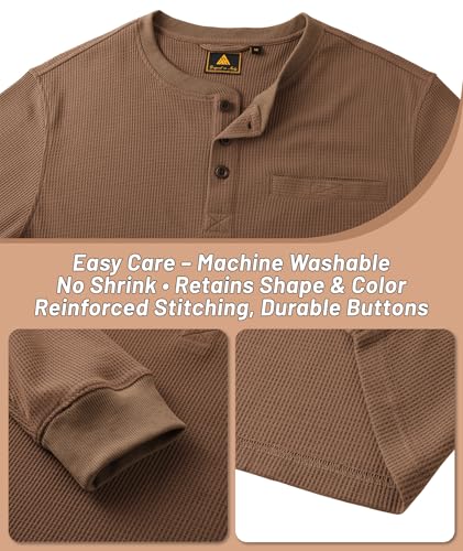 ZITY Long Sleeve Henley Shirts for Men Casual Waffle Thermal Fashion Pullover 3-Button T-Shirt with Pocket4