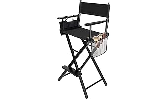 Folding Makeup Chair: 31-Inch Artistic Black Makeup Chair with Storage and Footrest