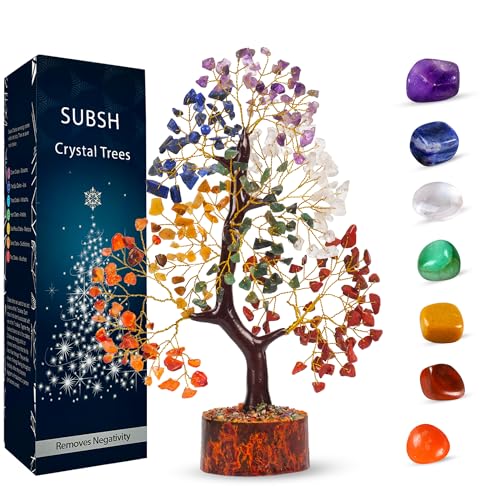 Crystal Decor - Faux Plants Indoor - Antique Decor - Crystal Tree - Stones and Crystals - Tree of Life Necklace - Chakra Decor - Money Tree Plant Indoor - Spiritual - Small Decor Items for Shelf