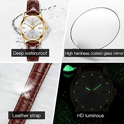 Olevs Leather Women Watches Ladies Dress Analog Quartz Date Classic Luminous White Dial Brown Leather Strap 3Atm Waterproof Female Wrist Watch #TOP4