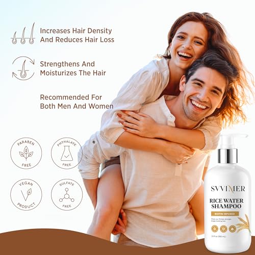 Svvimer Biotin Hair Growth Shampoo: Rice Water for Thickening and Anti-Hair Loss - Natural Rosemary Formula for All Hair Types, 10 Fl Oz