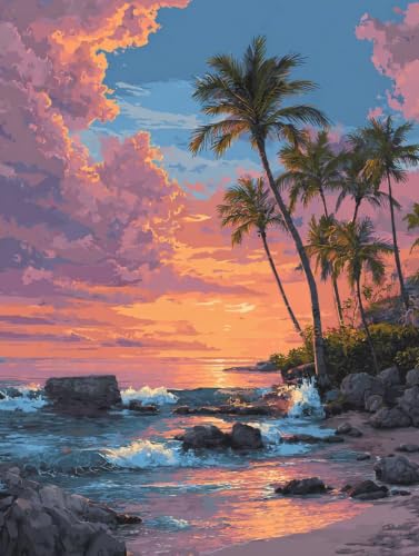 Lienzos para pintar por numeros atardecer manualidades adultos relajantes 90x120cm