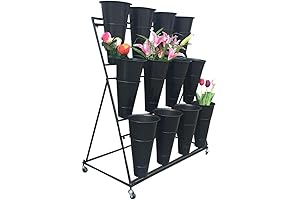 Multi-Tier Flower Display Stand with Buckets and Wheels