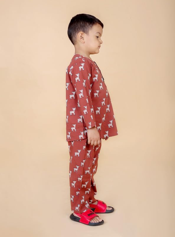 Image of Boys Cotton Night Suit | Jaipur Handblock Print Pajama Set for Kids | Boys Sleepwear | Kids Pajama Set | Baby & Toddler Sleep Suit | Combo Pack of 2